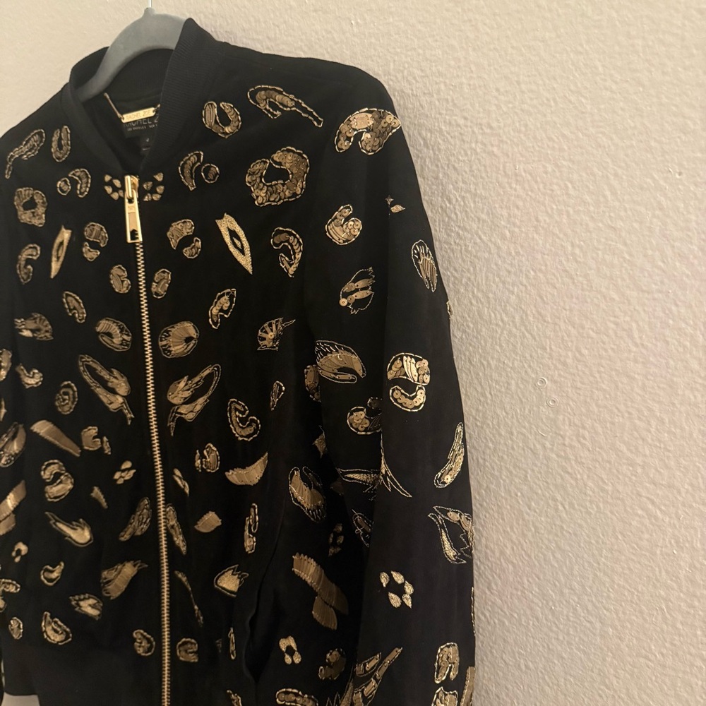 Gold Embellished Black Suede and Gold Women's Jacket - Picture 7 of 10